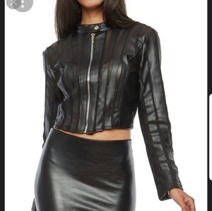 Bebe 100% Real leather jacket black crop Black